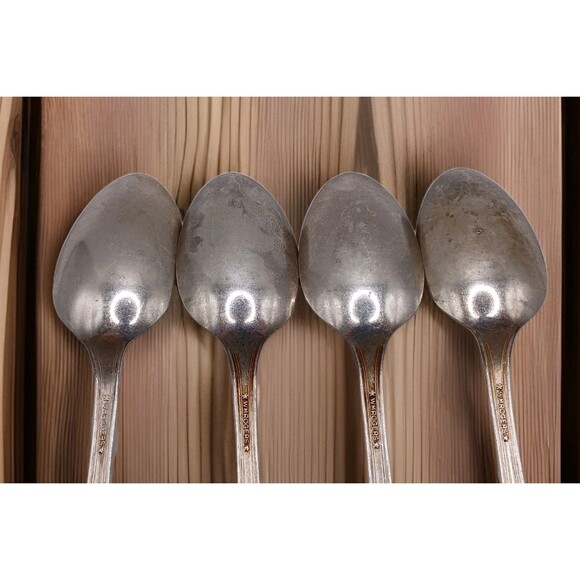 Lot Of 4 Antique 6" Wm Rogers Cotillion Silverplate Flatware IS Serving Spoons - Picture 10 of 12